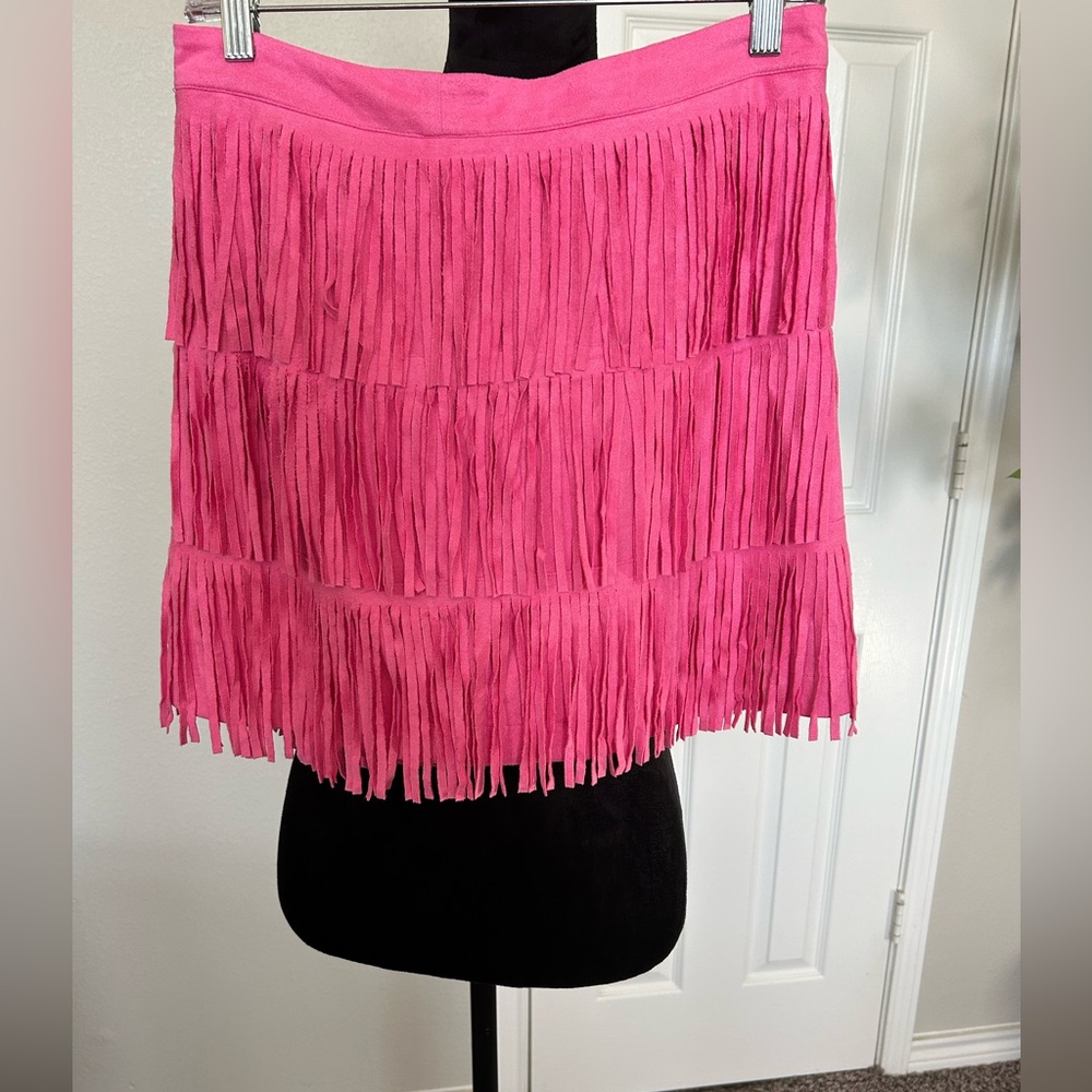 “Main Strip” Barbie Pink fringe skirt
